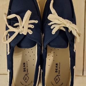 Dean Shoes Mens 9.5 Navy Canvas Boat Shoes Prep Coastal Nautical Old Money Ivy
